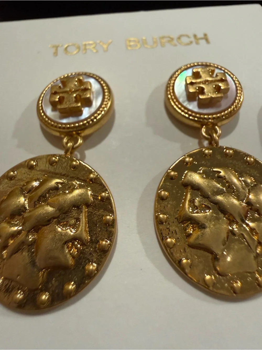 Tory Burch | Gold Plated & Mother of Pearl Medallion Earrings | Small/Med